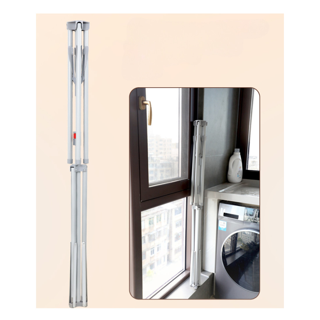 Uscator de rufe, tip umbrela, pliabil, telescopic, pentru interior-exterior, cu patru tije, picior anti-alunecare, inaltime ajustabila