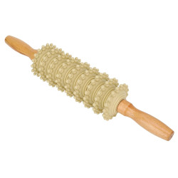 Rola masaj corporal anticelulitic din lemn, pentru picioare, coapse, brate si abdomen, maner ergonomic, masaj muscular si relaxare