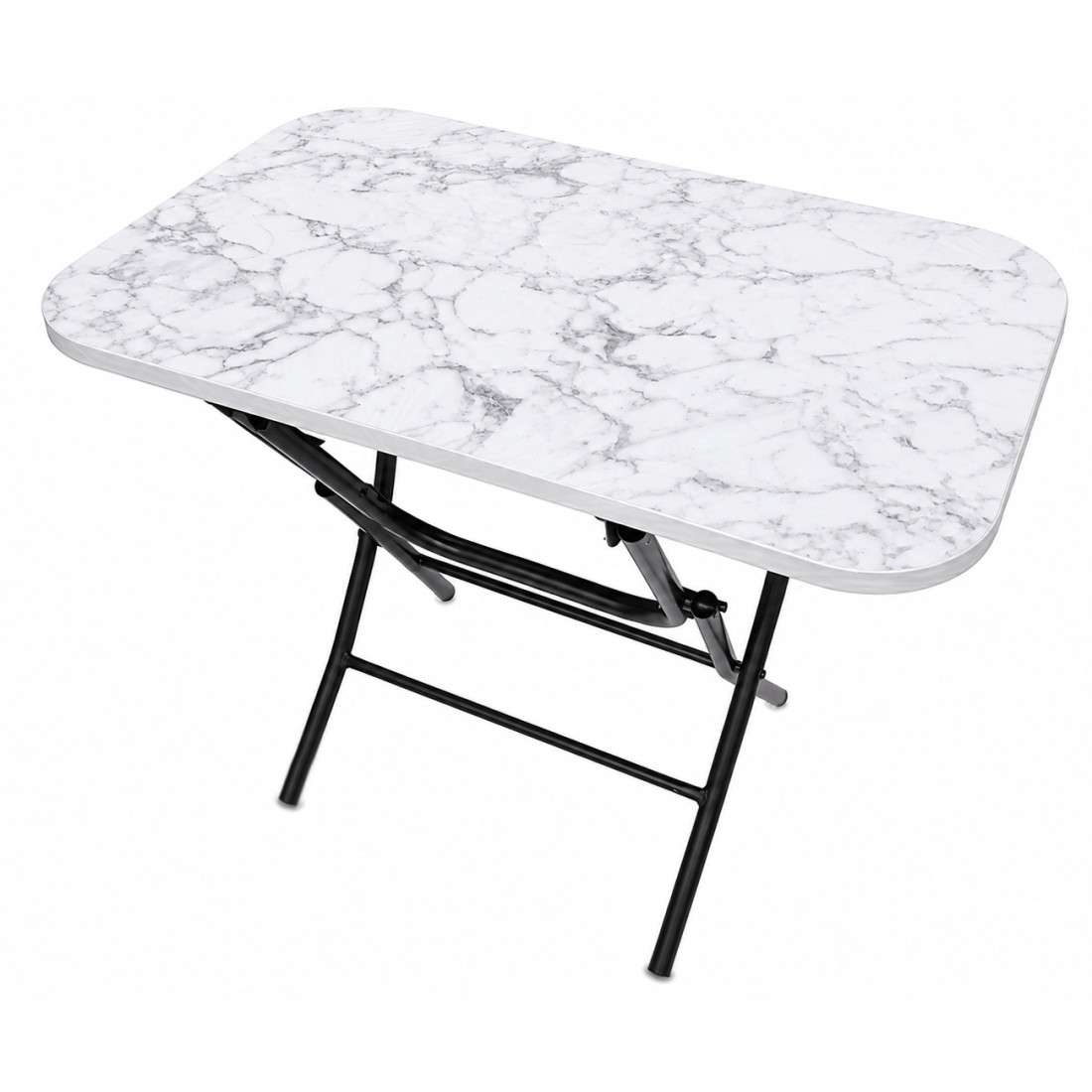 Masa pliabila cu blat, model marmura, cadru metalic, 40 x 70 cm, 57 cm inaltime, alba