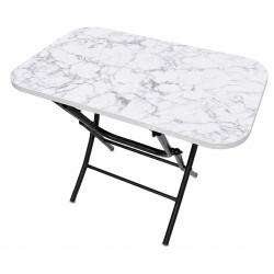 Masa pliabila cu blat, model marmura, cadru metalic, 40 x 70 cm, 57 cm inaltime, alba