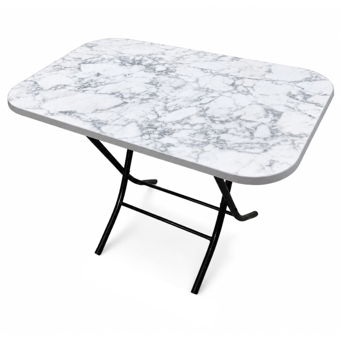 Masa pliabila cu blat, model marmura, cadru metalic, 50 x 80 cm, 57 cm inaltime, alba