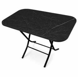 Masa pliabila cu blat, model marmura, cadru metalic, 50 x 80 cm, 57 cm inaltime, neagra