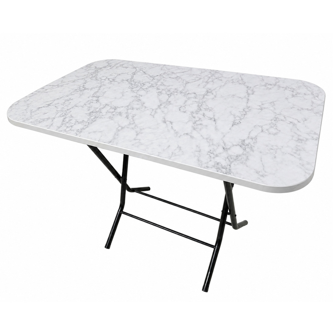 Masa pliabila cu blat, model marmura, cadru metalic, 60 x 100 cm, 76 cm inaltime, alba