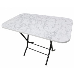 Masa pliabila cu blat, model marmura, cadru metalic, 60 x 100 cm, 76 cm inaltime, alba