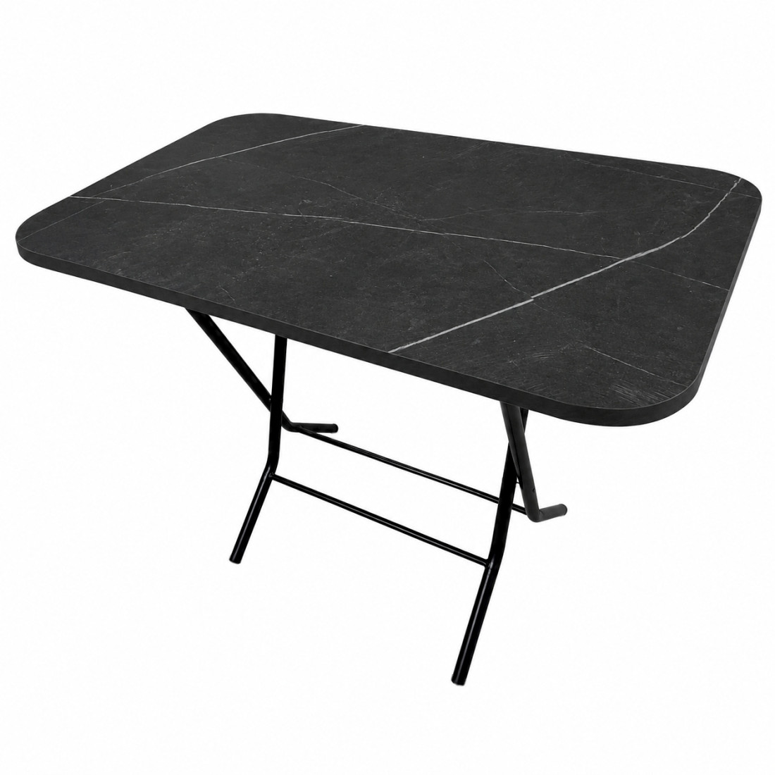Masa pliabila cu blat, model marmura, cadru metalic, 60 x 100 cm, 76 cm inaltime, neagra