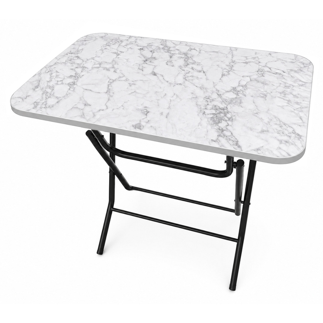 Masa pliabila cu blat, model marmura, cadru metalic, 60 x 80 cm, 76 cm inaltime, alba