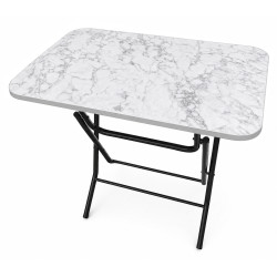 Masa pliabila cu blat, model marmura, cadru metalic, 60 x 80 cm, 76 cm inaltime, alba