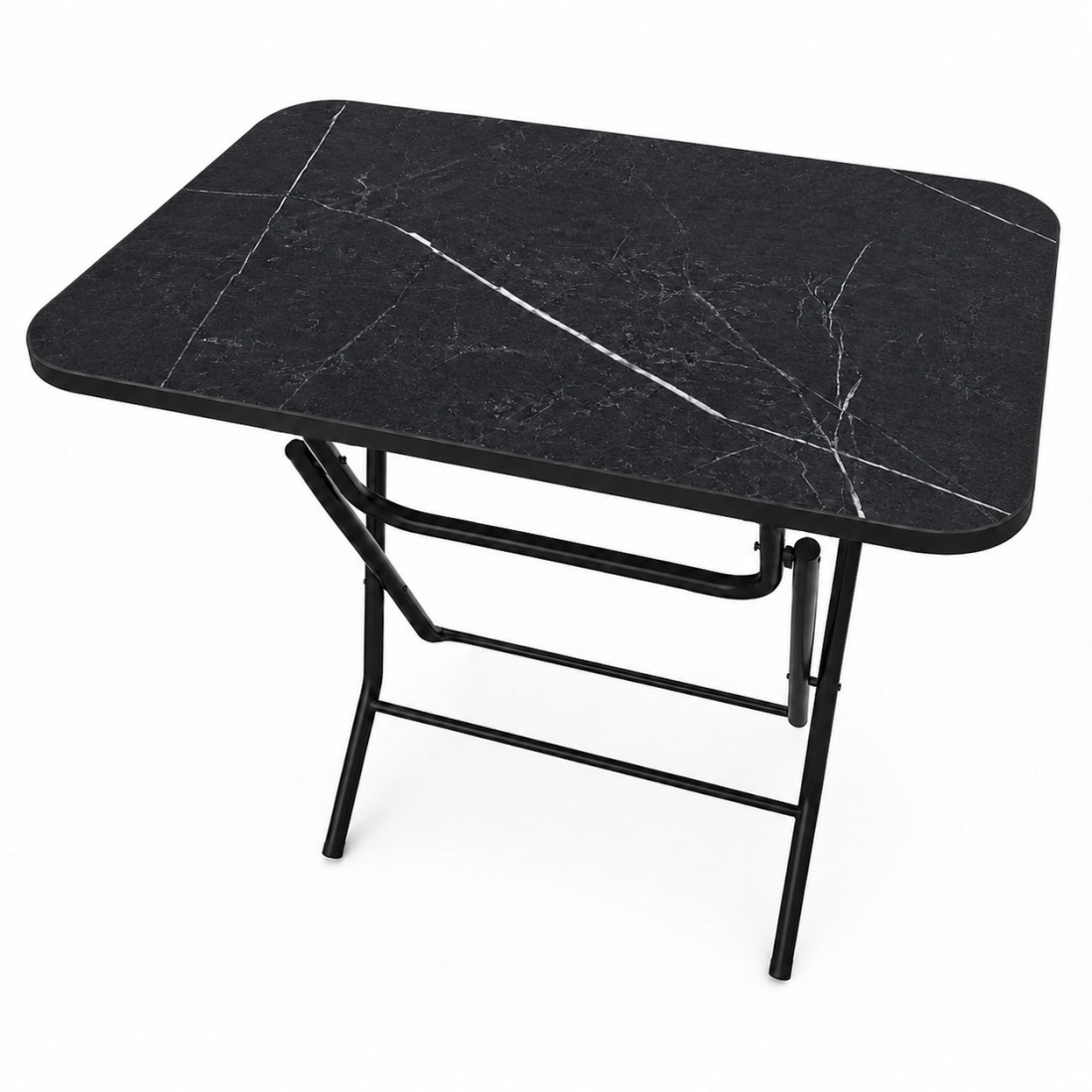 Masa pliabila cu blat, model marmura, cadru metalic, 60 x 80 cm, 76 cm inaltime, neagra