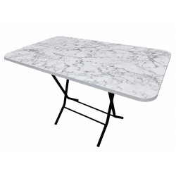 Masa pliabila cu blat, model marmura, cadru metalic, 70 x 120 cm, 57 cm inaltime, alba