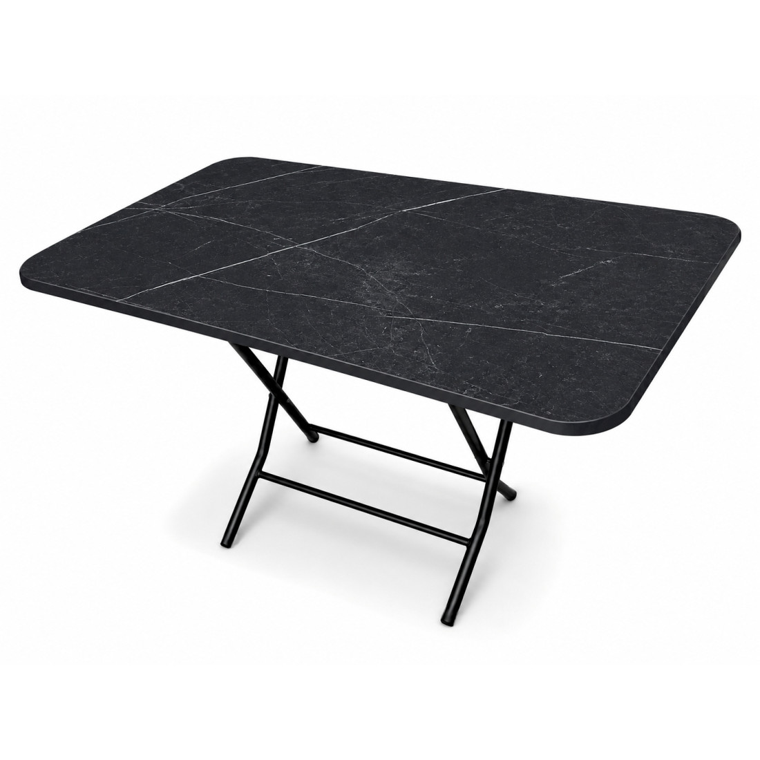 Masa pliabila cu blat, model marmura, cadru metalic, 70 x 120 cm, 57 cm inaltime, neagra