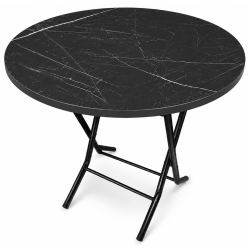 Masa pliabila cu blat, model marmura, cadru metalic, rotunda, 70 cm, 76 cm inaltime, neagra