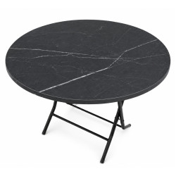 Masa pliabila cu blat, model marmura, cadru metalic, rotunda, 80 cm, 76 cm inaltime, neagra