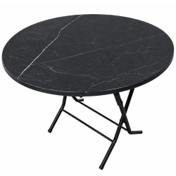 Masa pliabila cu blat, model marmura, cadru metalic, rotunda, 90 cm, 76 cm inaltime, neagra