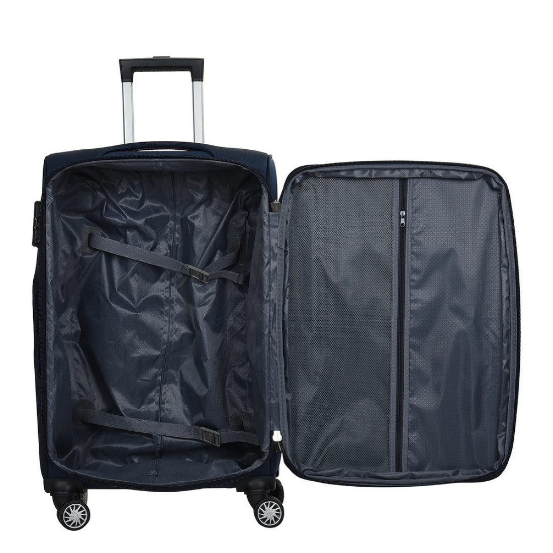 Troler Business, 24 inch, material textil, impermeabil, patru roti rotative 360° silentioase, maner telescopic, incuietoare cu combinatie, albastru Troler Business, 24 inch, material textil, impermeabil, patru roti rotative 360° silentioase, maner telescopic, incuietoare cu combinatie, albastru