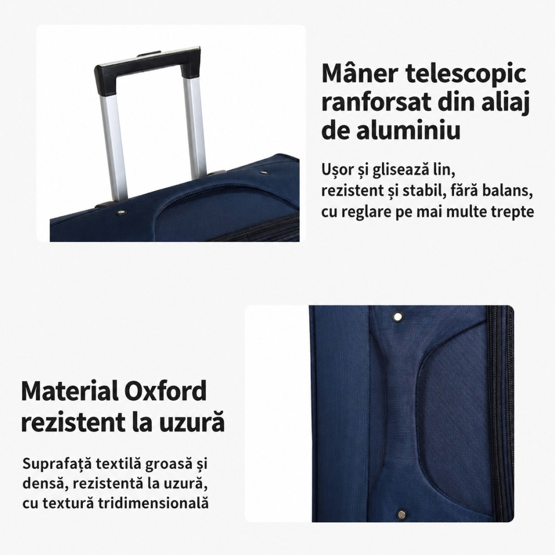 Troler Business, 24 inch, material textil, impermeabil, patru roti rotative 360° silentioase, maner telescopic, incuietoare cu combinatie, albastru Troler Business, 24 inch, material textil, impermeabil, patru roti rotative 360° silentioase, maner telescopic, incuietoare cu combinatie, albastru