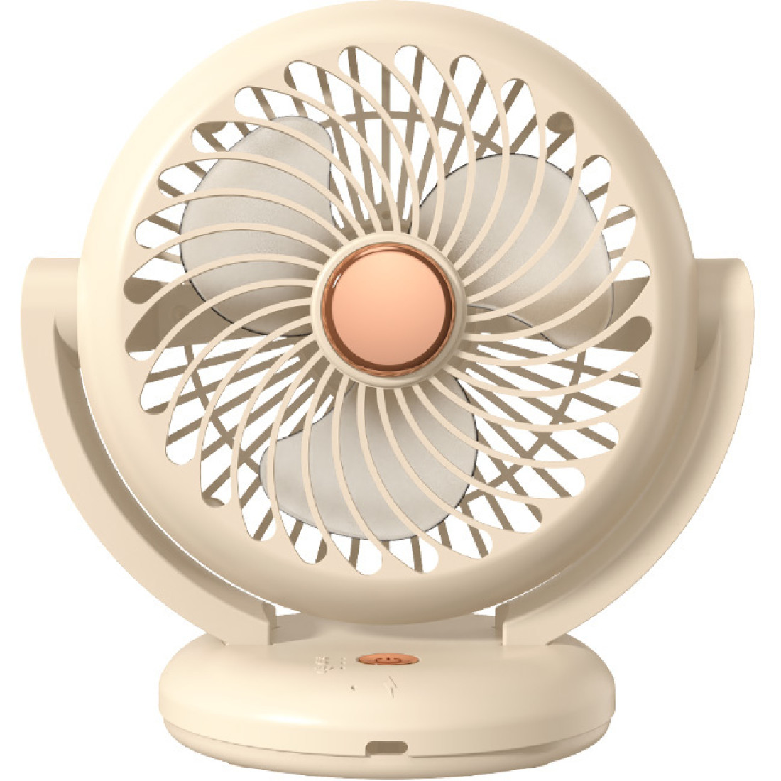 Ventilator de birou, rotire 180°, incarcare USB Type-C, 3 niveluri de reglare a vitezei, crem