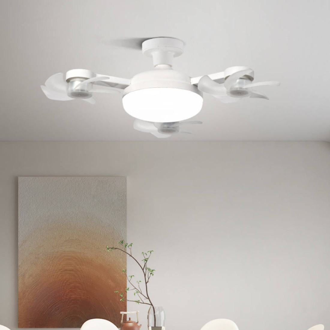 Ventilator de tavan cu bec LED si telecomandă, design modern, lumina reglabila, 3 culori, 1800 lumeni, 45 cm