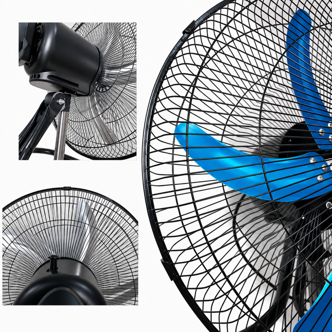 Ventilator cu palete metalice, 3 in 1, 100W, 45 cm diametru (18 inch), de birou/podea, de perete sau cu picior stativ, 3 viteze, 90° oscilatie stanga-dreapta, 30° inclinare sus-jos, motor silentios, inaltime reglabila