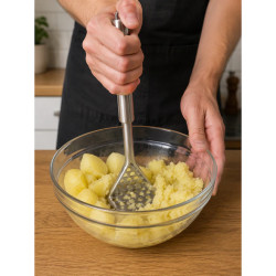 Zdrobitor Cartofi din Inox, Maner Ergonomic, Ideal in Bucatarie pentru Cartofi Fierti si Piure, 25 cm, Argintiu