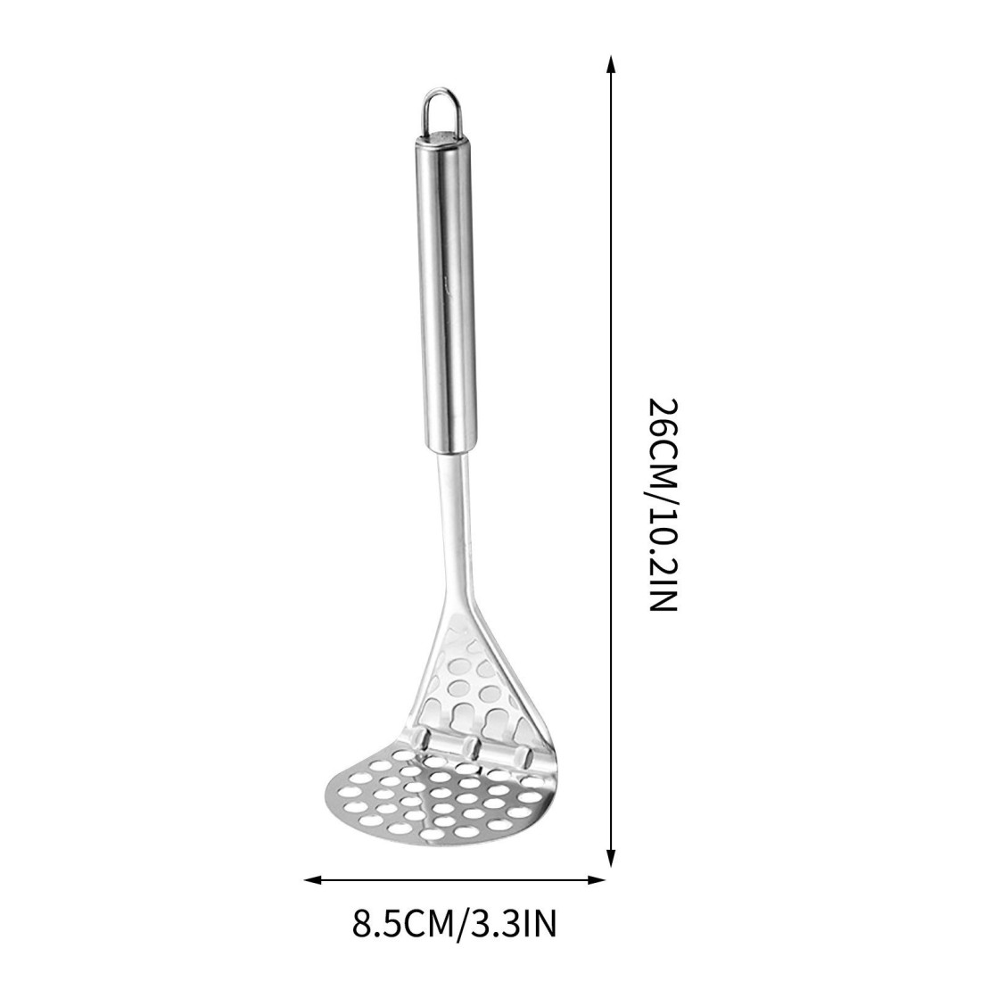 Zdrobitor Cartofi din Inox, Maner Ergonomic, Ideal in Bucatarie pentru Cartofi Fierti si Piure, 25 cm, Argintiu Zdrobitor Cartofi din Inox, Maner Ergonomic, Ideal in Bucatarie pentru Cartofi Fierti si Piure, 25 cm, Argintiu
