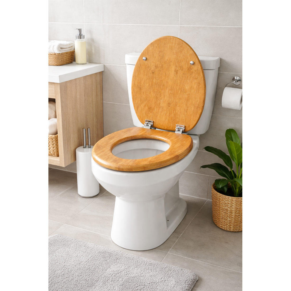 Capac WC, inchidere lenta, design lemn, maro