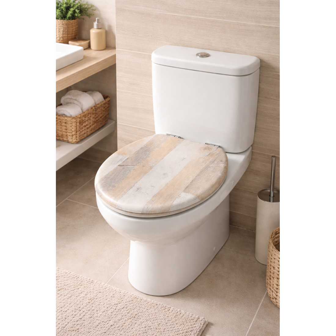 Capac WC inchidere lenta, model lemn