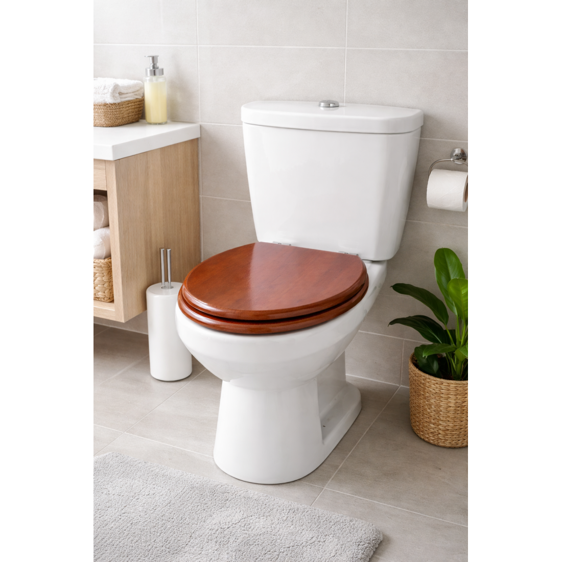 Capac WC inchidere lenta, design lemn