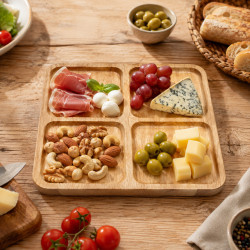 Platou din lemn compartimentat in 4 parti, design rustic, 30 x 30 x 1.7 cm, pentru servire, aperitive, gustari Platou din lemn compartimentat in 4 parti, design rustic, 30 x 30 x 1.7 cm, pentru servire, aperitive, gustari