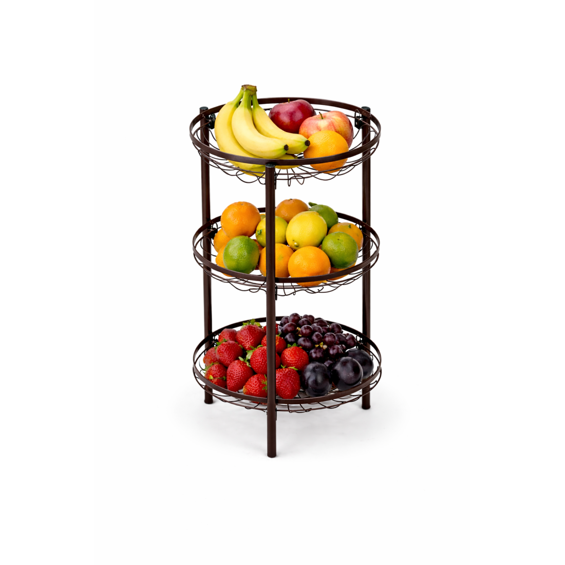 Fructiera etajata, 3 nivele pentru fructe, legume, prajituri, negru 28x28x65cm