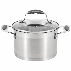 Oala din inox cu capac, 5L, otel inoxidabil, 24 x 14 cm, capac transparent din sticla, baza multistrat