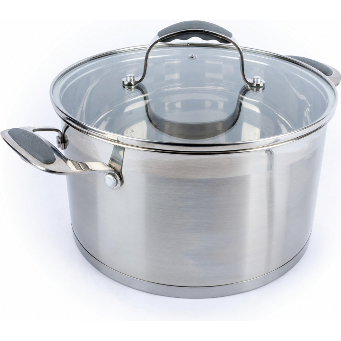 Oala din inox cu capac, 5L, otel inoxidabil, 24 x 14 cm, capac transparent din sticla, baza multistrat