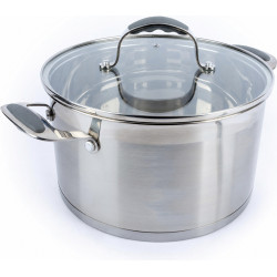 Oala din inox cu capac, 5L, otel inoxidabil, 24 x 14 cm, capac transparent din sticla, baza multistrat