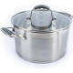 Oala din inox cu capac, 5L, otel inoxidabil, 24 x 14 cm, capac transparent din sticla, baza multistrat