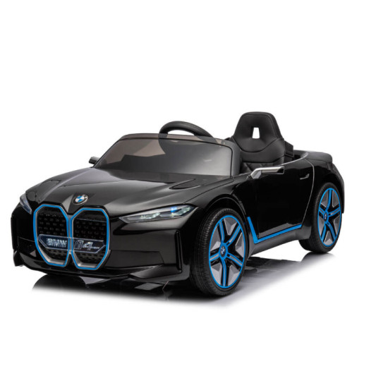 Masinuta electrica pentru copii BMW I4 cu doua usi, 12V-7Ah, LED, MP3, USB, Radio, Polipropilena, otel si scaun din piele ecologica, 115x67x45 cm, Negru