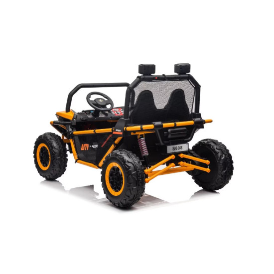 Masinuta electrica tip buggy UTV RDB-608, 24V/10Ah, 300W, roti EVA, scaun piele ecologica, telecomanda, intrare AUX (MP3) / USB / Bluetooth / Radio FM pentru 2 copii, Galben