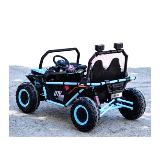 Masinuta electrica tip buggy UTV RDB-608, 24V/10Ah, 300W, roti EVA, scaun piele ecologica, telecomanda, intrare AUX (MP3) / USB / Bluetooth / Radio FM pentru 2 copii, Turcoaz