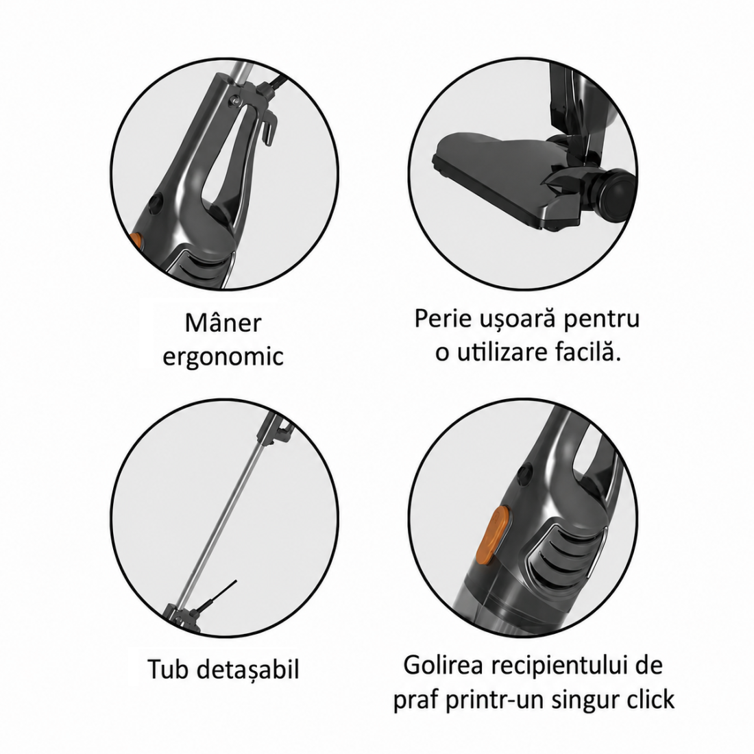Aspirator vertical fara sac 3 in 1, RTS HJL-1700, 600W, 0.5L, filtru HEPA, 14kPa, cablu 5 m