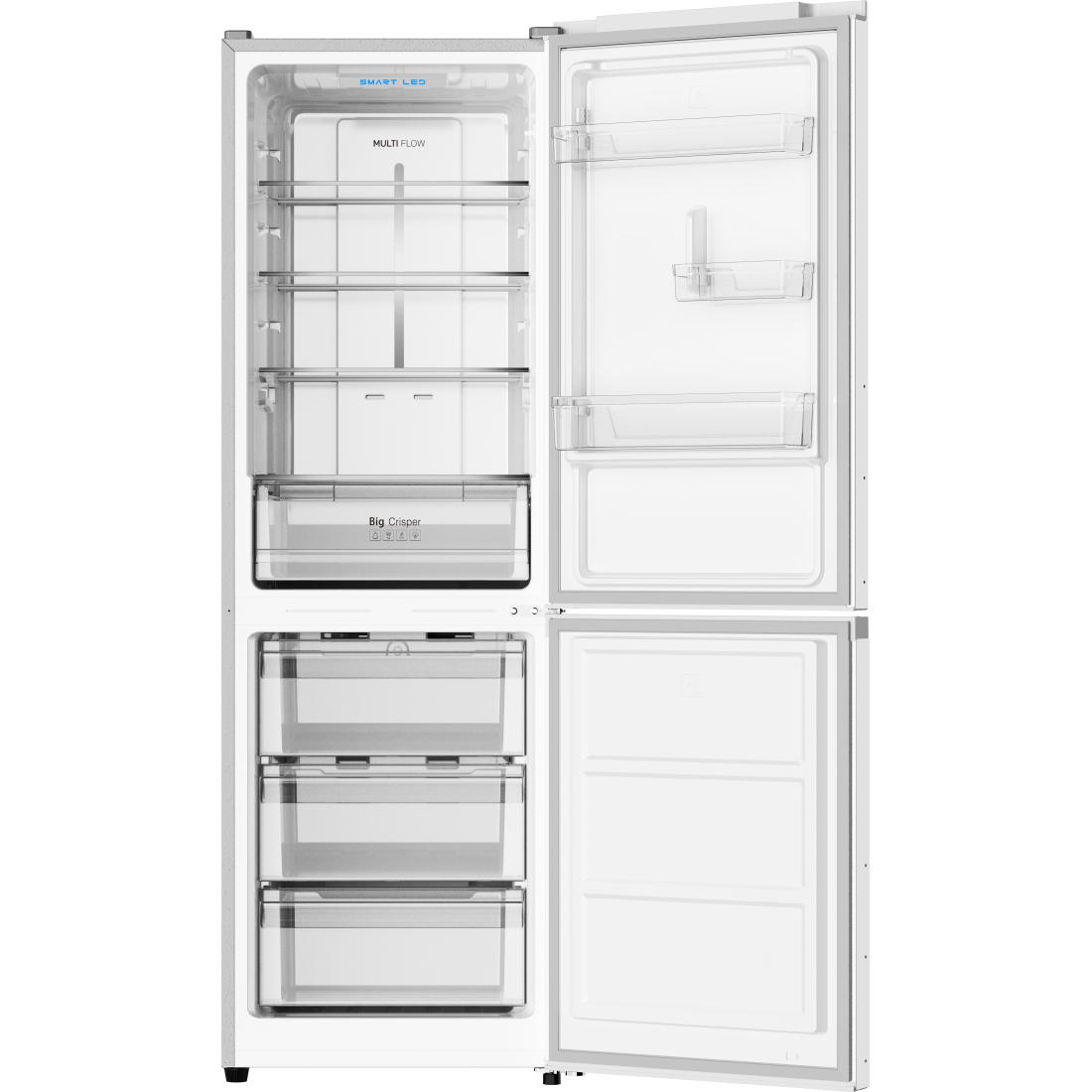 Combina frigorifica RTS RAC-FSRD412CBE-W, 320L (211L+109L), Clasa E, Total No Frost, Rafturi din sticla, Usi reversibile, 185 cm Inaltime, Functie Smart, Functie Quick Cooling si Quick Freeze, Alb