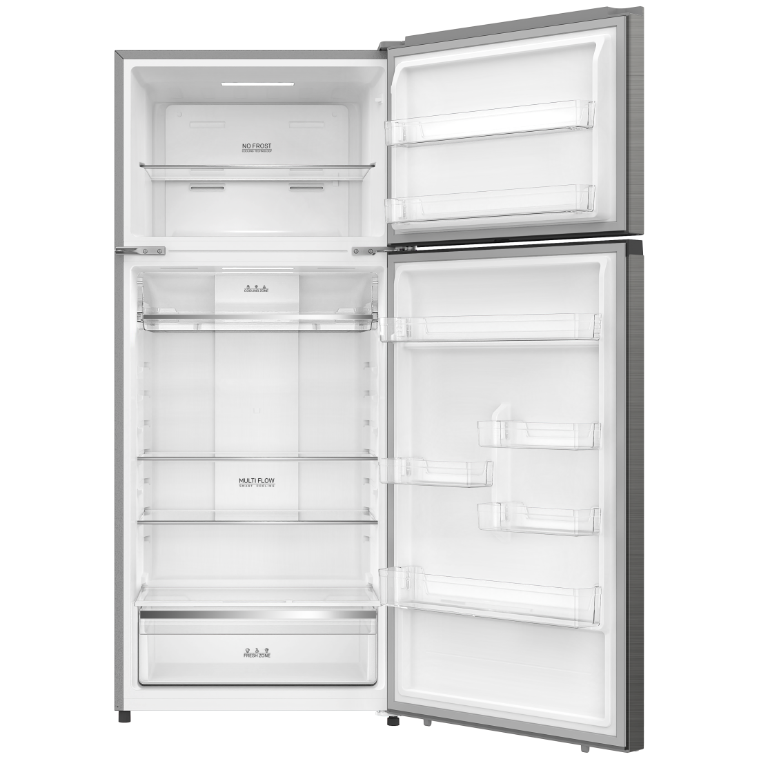 Frigider cu doua usi RTS RAC-FSRD645WTP-INOX, 497L (382L+115L), Clasa E, Total No Frost, Multi Flow, Fresh Zone, Display Digital, Smart Control, H 175 cm, Culoare Inox