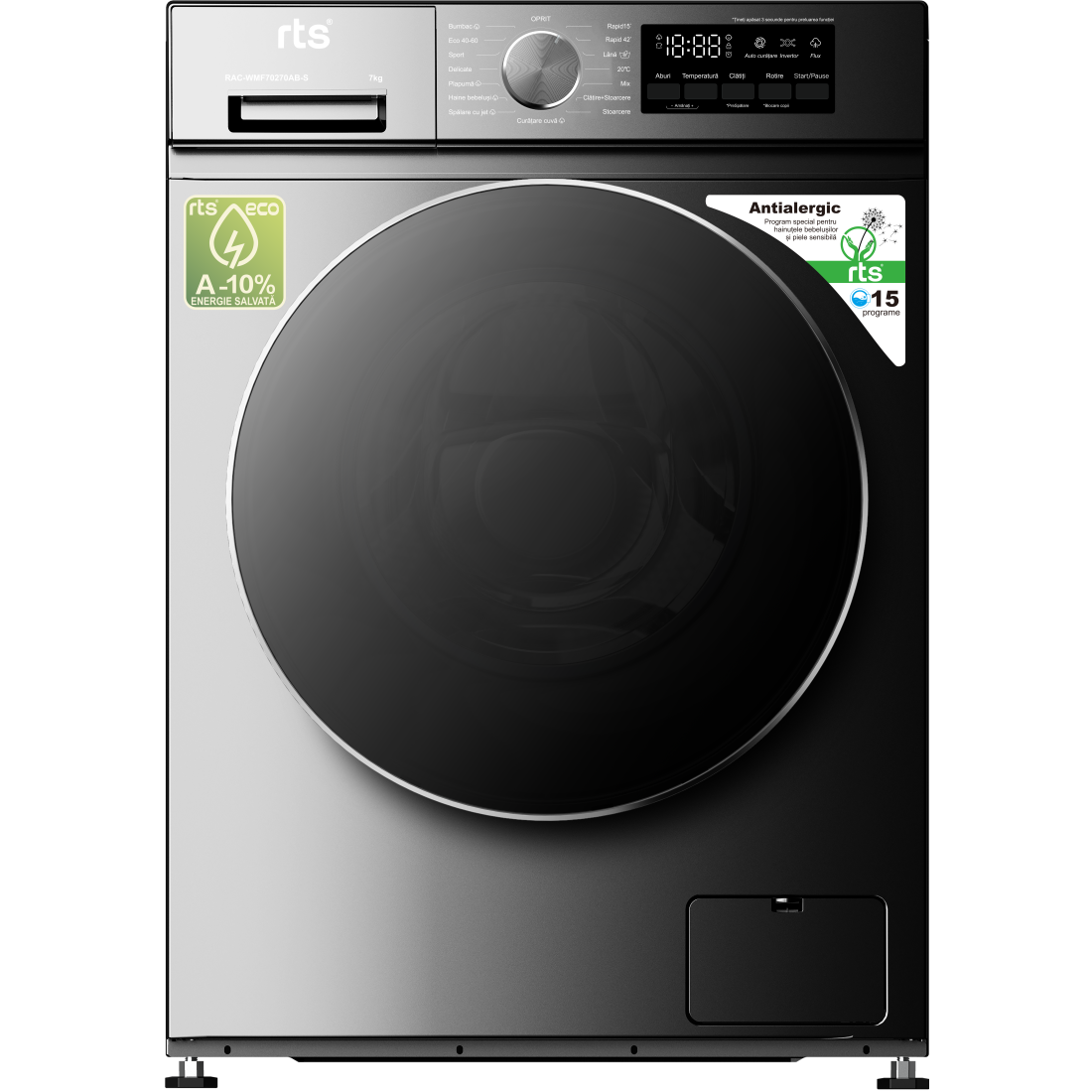 Masina de spalat RTS WMF70270AB-S 7Kg, 1200RPM, Motor Inverter, Steam, Slim, Clasa A