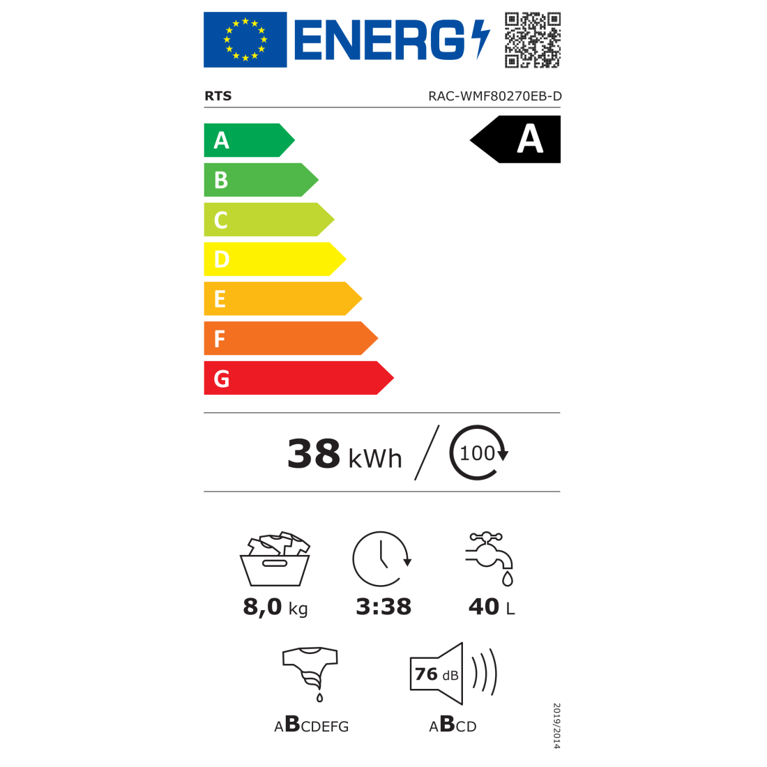 Masina de spalat RTS RAC-WMF80270EB-D 8KG, 1200 RPM, Motor Inverter, Steam, Clasa A, Alb Masina de spalat RTS RAC-WMF80270EB-D 8KG, 1200 RPM, Motor Inverter, Steam, Clasa A, Alb