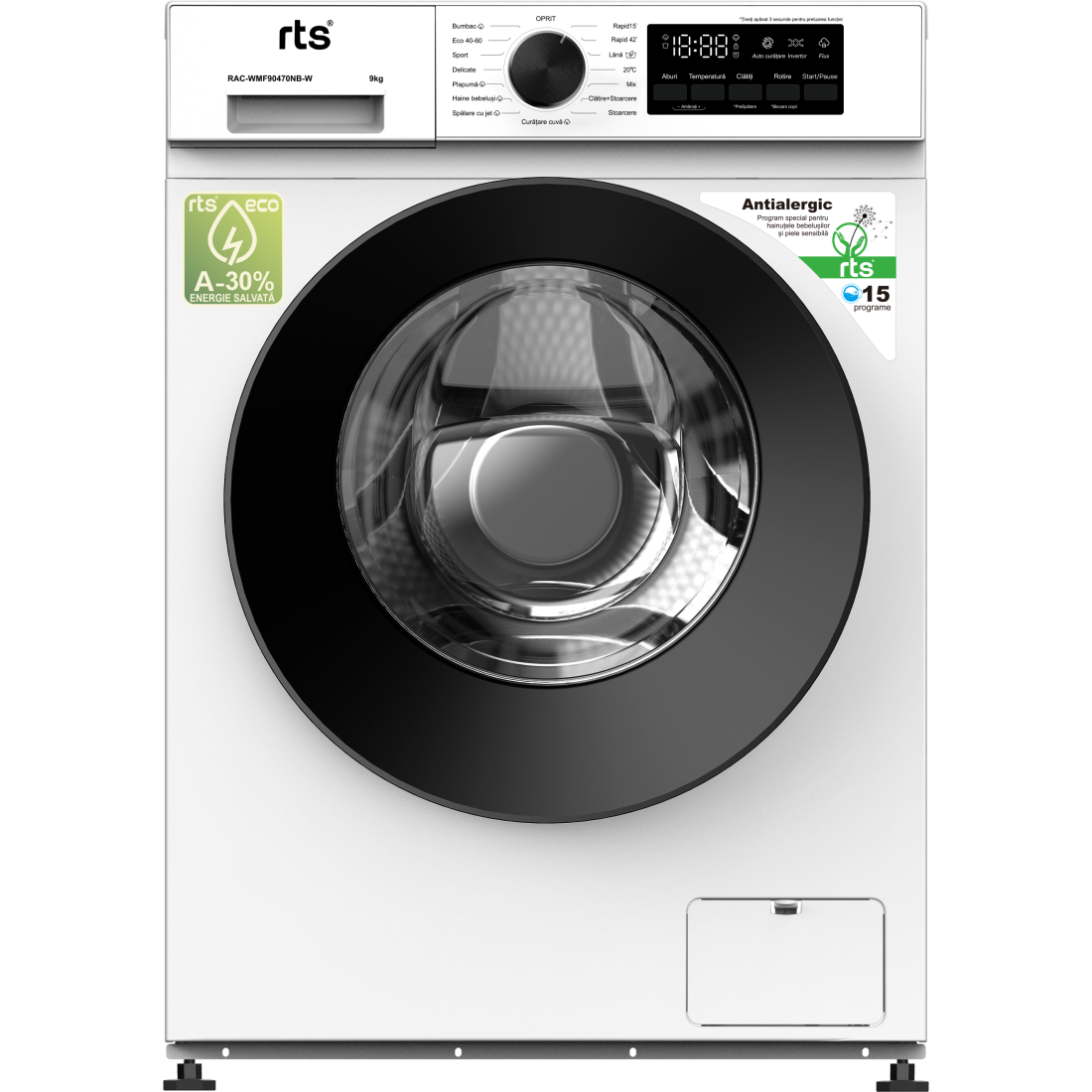 Masina de spalat RTS WMF90470NB-W 9Kg, 1400RPM, Motor Inverter, Clasa A Masina de spalat RTS WMF90470NB-W 9Kg, 1400RPM, Motor Inverter, Clasa A