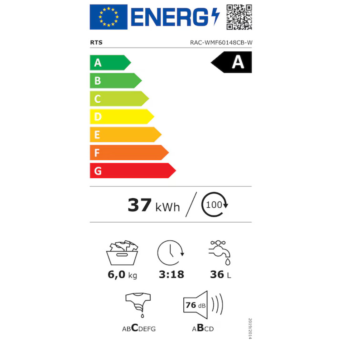 Masina de spalat RTS WMF60148CB-W 6Kg, 1000RPM, Motor inverter, Steam, Slim, Clasa A Masina de spalat RTS WMF60148CB-W 6Kg, 1000RPM, Motor inverter, Steam, Slim, Clasa A