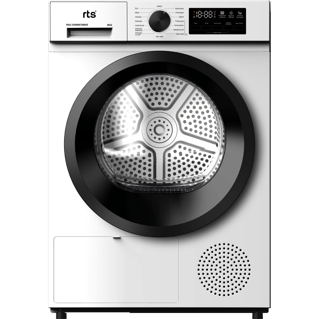 Uscator de rufe RTS RAC-DHB8070BKE, Pompa de caldura, 8 kg, Clasa E, Alb Uscator de rufe RTS RAC-DHB8070BKE, Pompa de caldura, 8 kg, Clasa E, Alb