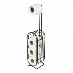 Suport de hartie igienica vertical, 16 x 12 x 64 cm, metal, negru