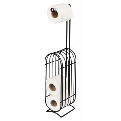 Suport de hartie igienica vertical, 16 x 12 x 64 cm, metal, negru