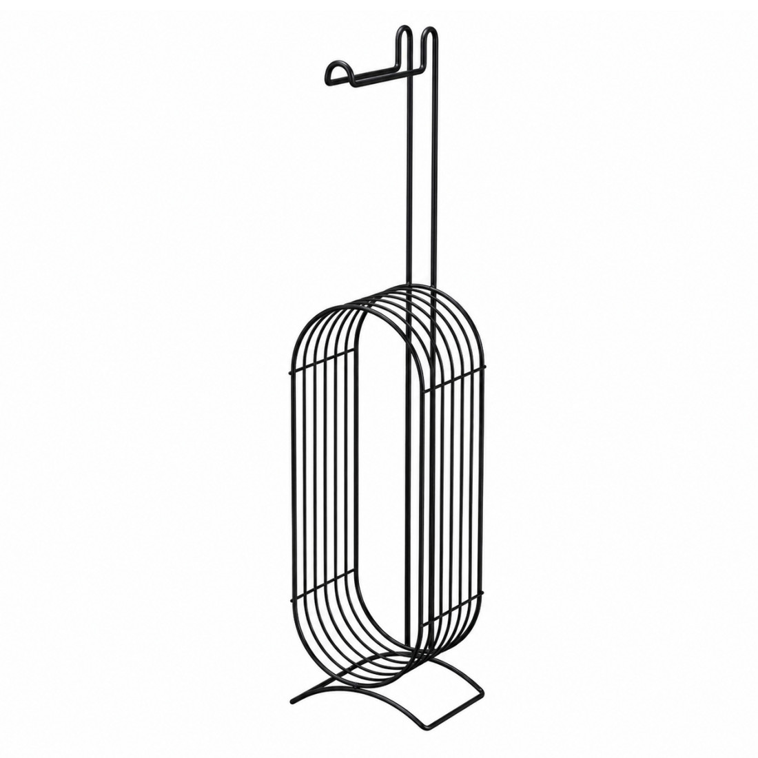 Suport de hartie igienica vertical, 16 x 12 x 64 cm, metal, negru