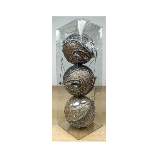 Set 3 globuri cu margele argintii RDB-231020, Argintiu