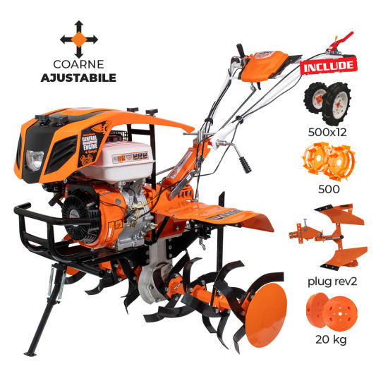 Motosapatoare RURIS 913ACC + roti cauciuc 5.00-12+plug reversibil rev2+roti metalice 500+set contragreutati 20kg