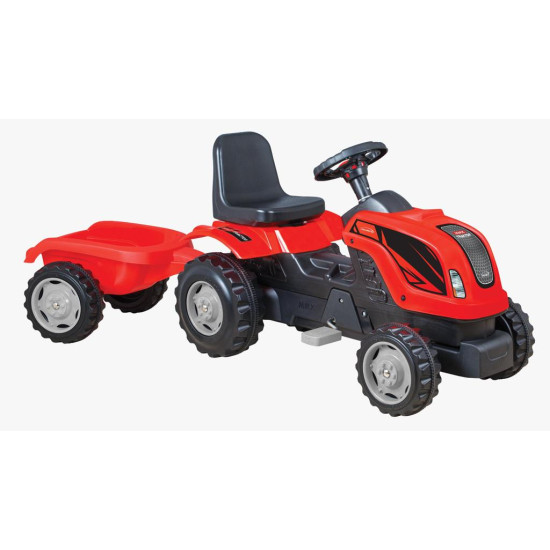 Tractor cu remorcă și pedale RDB-01-010 roșu, pentru copii Tractor cu remorcă și pedale RDB-01-010 roșu, pentru copii